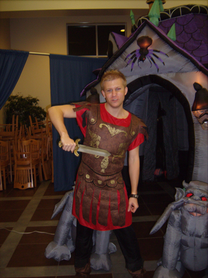Adam Sunny Flanders in gladiator costume
